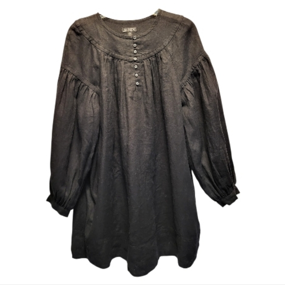 J. Crew Black Gathered Popover Dress in Linen - Size M - Picture 4 of 8